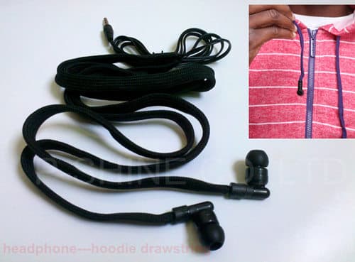washable drawcord earphones for hoodie  built_in earphone